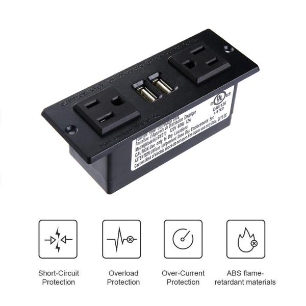 125V 1500W Furniture Recessed Clamp On Desk Power Outlets Socket Surge Protector