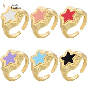 China Star type Gold Plated Y2k Rings Colorful Enamel Open Women Jewelry on sale