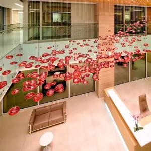 Wholesale LED Crystal Lamp Modern Large Lamp Red Glass Ball Fish Line Custom Hotel Engineering Pendant Light Irregular Lighting from china suppliers