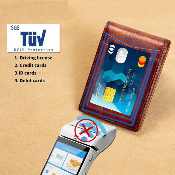 Men's Short Style RFID Card Holder Wallet with Carbon Fiber Cowhide Genuine Leather