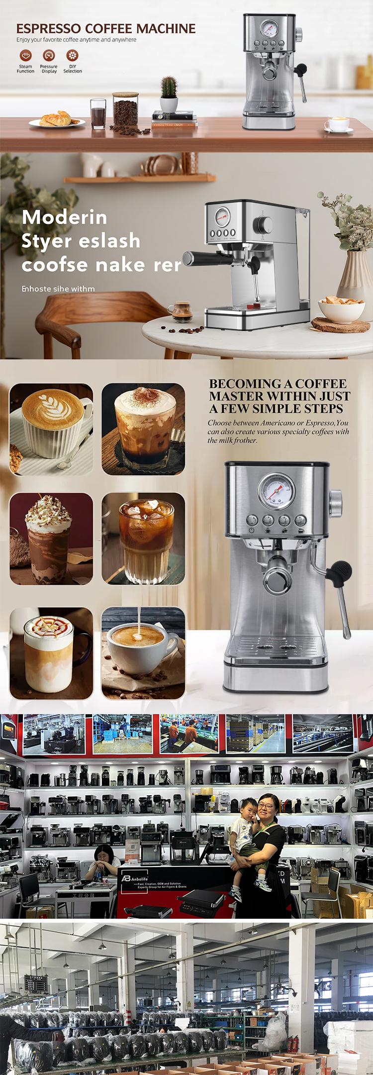1200W Self Grinding Coffee Maker Vending Espresso Machine