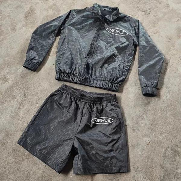 Custom Windbreaker Polo Shirts Shorts Elastic Waist 2 Piece Set Sweatsuits Nylon Polo T Shirt Shorts Pants Tracksuits for Men