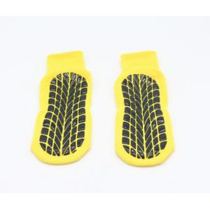 Yellow Color Trampoline Grip Socks Polyester Non Slip Socks Jacquard Logo