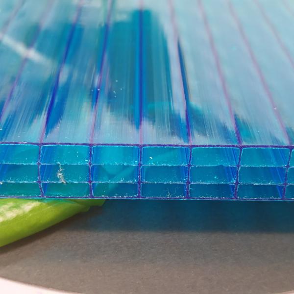Quality 14mm Blue Four Layer Polycarbonate Sheet With Self-extinguishing And UV-resistant Properties For Facades And Canopies for sale