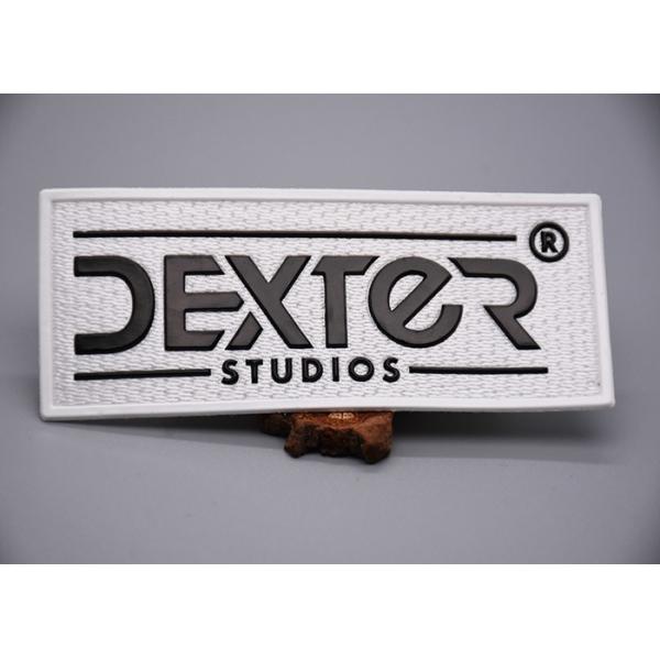 Woven Fabric Printed Matte Silicone Logo Patch White For Garments