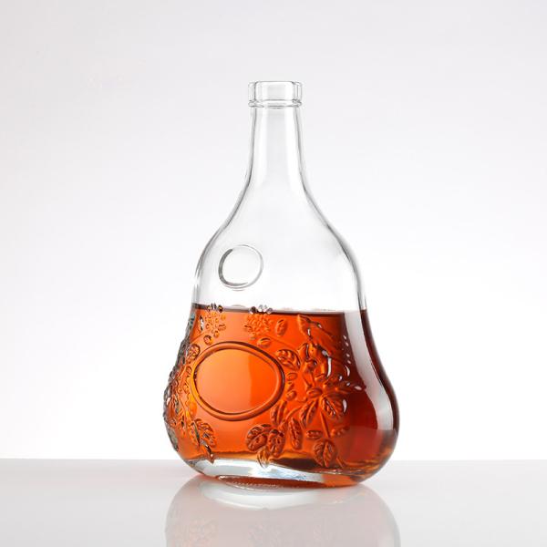 Style Super Flint Glass Bottle Unique Shape Embossed Body Vodka Brandy Liquor