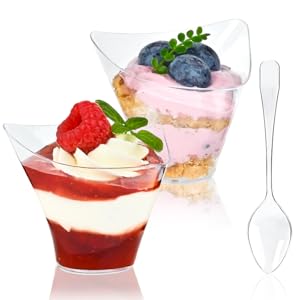 Plastic Dessert Cups With Spoons, Irregular Triangular Mini Dessert Bowls For Party Trifle, Yogurt Parfait, Pudding, Appetizers