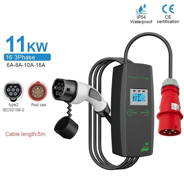 Quality Type 2 Portable EV Charger With Red CEE Plug Car Charging Level 2 Ac Ev Charger 3-22KW for sale
