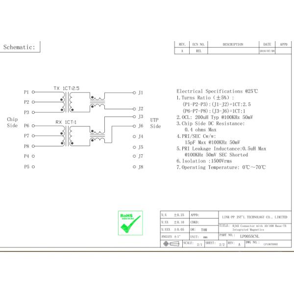 12F-14ND2NL RJ45 Jack 10 / 100 Base-T LPJ0055CNL Applied Embedded Device