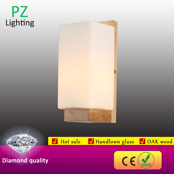 Decorative OAK wood wall lamp E27 socket residential lighting with handblown