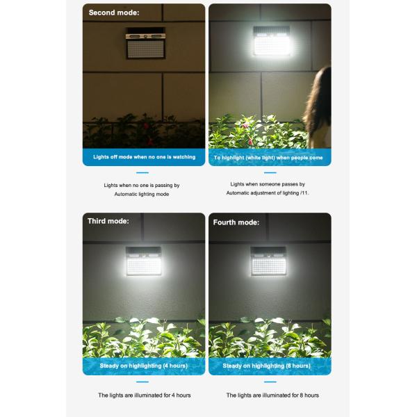 4 Lighting Modes Led Solar Outdoor Wall Porch Light With Motion Sensor IP65 Protection
