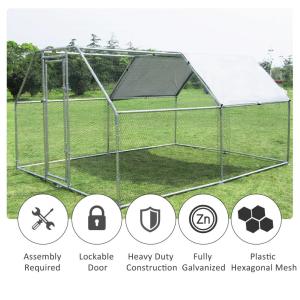 Galvanized Metal Chicken Coop Cage with Cover Walk In Chicken Cage Pen Run 10' W