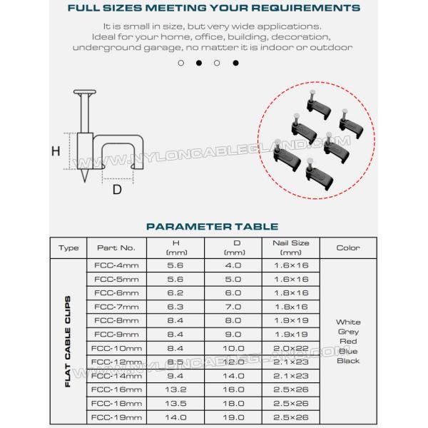 Cable Clips Black Cable Holders 100pcs, 4mm~19mm Square Cable Clips Cable Organizers White with Nails for Flat Cables