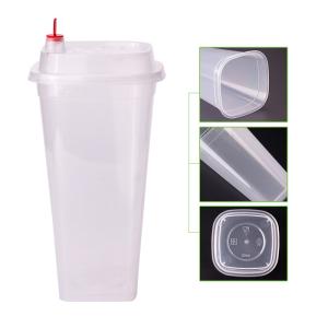 Injection square hard plastic fruit tea milktea clear disposable juice drink cup