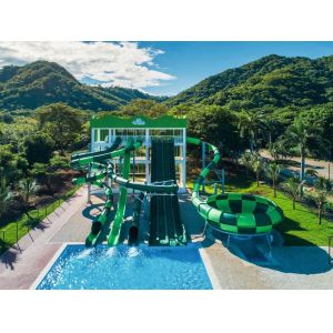 Customized Colorful Fiberglass Water Park Slide for Resort Hotels Ending with