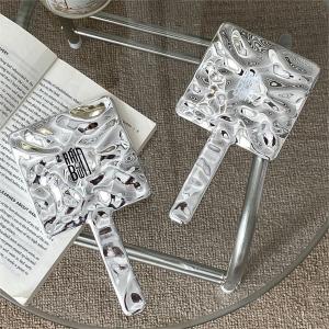 Everyday Customized Handle Hand Mirror Logo Custom Small Glitter Silver Makeup