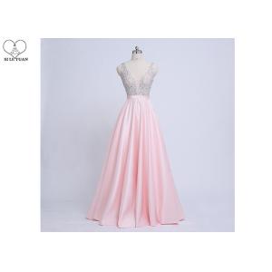 Wholesale Gray Pink A Line Ball Gown No Arm Backless Design Diamond Beading Satin Fabric from china suppliers