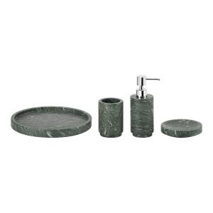 China 4pcs Marble Bathroom Accessories Set Dark Green With White Veins Round Shape on sale