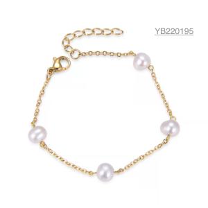 Wholesale 20cm 18k Gold Rhinestone Bracelet High Gloss White Pearl Bangles from china suppliers