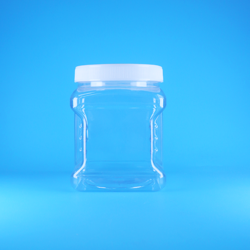 Square Airless PET Screw Lid Clear Plastic Grip Jars For Sweet Nut Fruits Baby