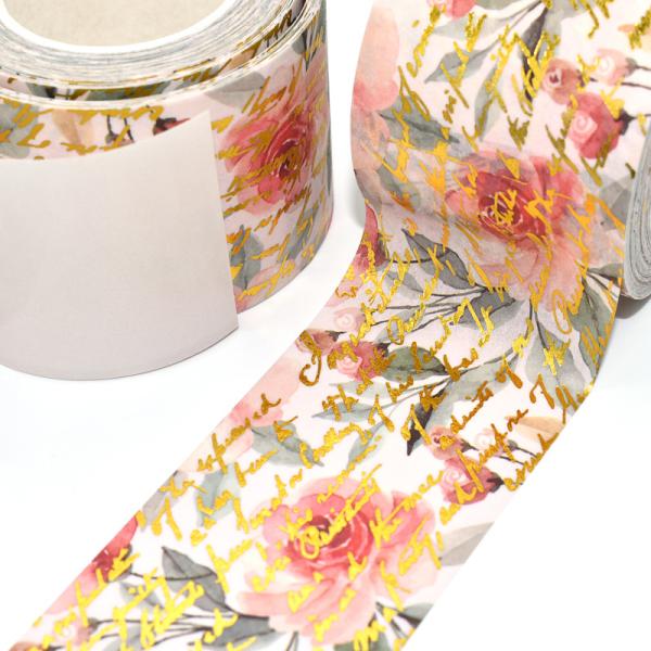 Flower Printed Decorative Stationery Adhesive Gold Foil Masking Washi Paper Tape