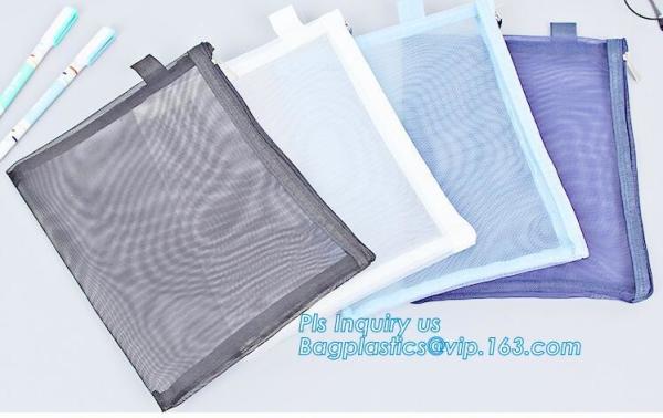 Quality A5 A4 SIZE PU document bag file bag holer mesh bag pouch with zipper, waterproof fiber mesh a4 size zipper file folder for sale
