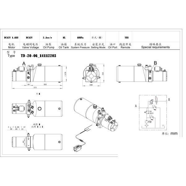 High Performance Dump Trailer Micro Hydraulic Power Packs With 8L Plastic Oil Tank