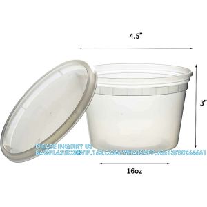 16oz. Plastic Deli Food Storage Containers With Plastic Lids, Disposable Togo