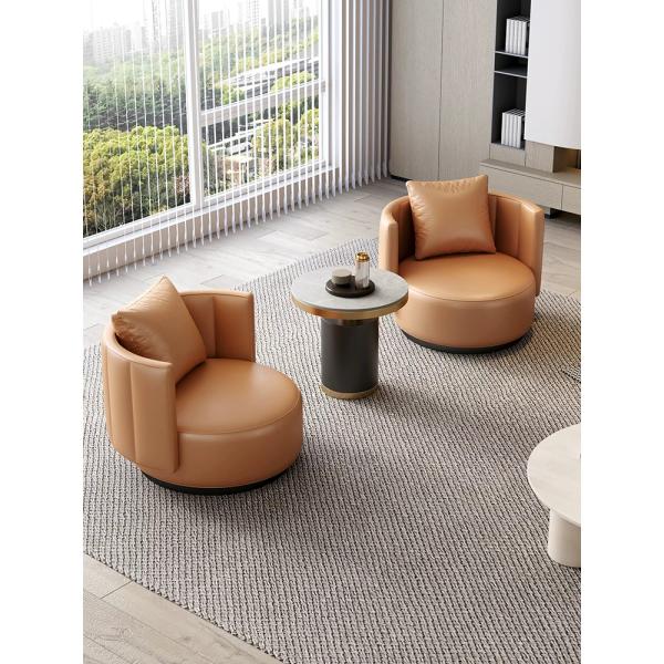 Contemporary Hotel Minimalist Style Genuine Leather Single Sofa for Reception Area