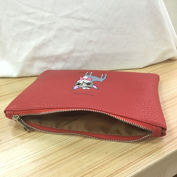 Leather Cosmetic Zipper Bag With Cute Cat Logo Easy To Carry Space Saving