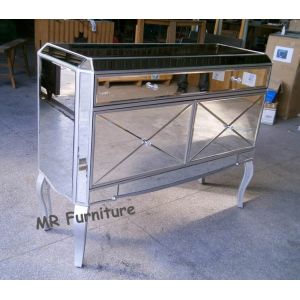 American Style Mirrored Night Stands Table With 2 Doors Beveled Edge Mirror