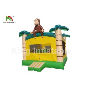 Palm Tree Yellow Inflatable Kids Jumping Castle With Step And Mesh