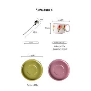 Customized Logo Flower Design Ceramic Tea Cup And Saucer Set For Restaurant For