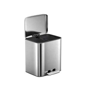 Wholesale 11.5L*2 Stainless Steel Soft Close Square Pedal Trash Bin for Living Room and Office Silver Foot Pedal Structure Design from china suppliers