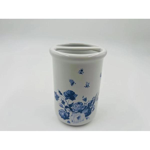 Ceramic Bathroom Accessories Sets Round Shape White With Floral Decal Print Luxury Soap Dispenser Bath Sets