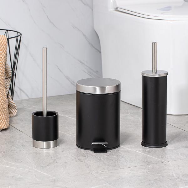 Round Stainless Steel Trash Can with Rolling Cover Foot Pedal Bin 3L/5L/8L/12L