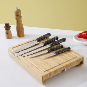 Natural BAMBOO Cutting Board with Five Knives Exquisite Multifunctional Design