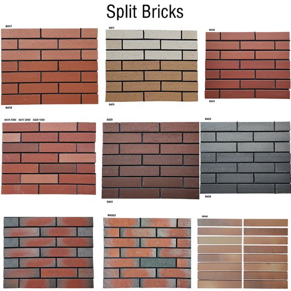 Split Face Brick Clay Wall Cladding Angled Tiles Thin Bricks Solid Many Colors for Outdoor Building Wall Aesthetics & Protection