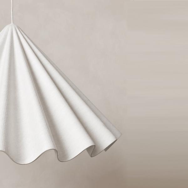Off White Color Pet Felt (100% Polyester) Wavy Design Dining Room Dancing Pendant 37.4 In Dia X 21.6 In H