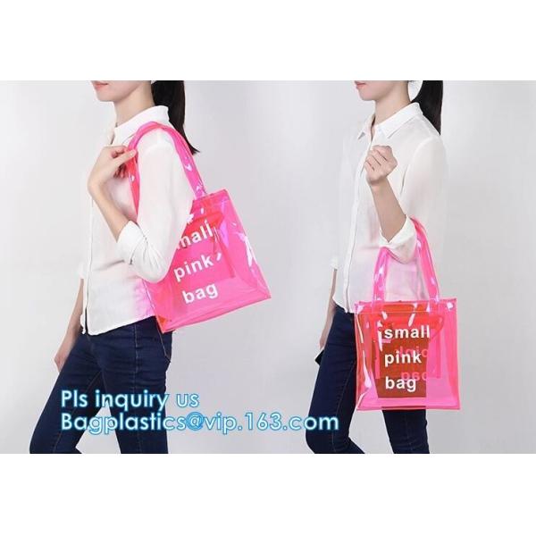 Elegant Transparent Handbags Shoulder Tote PVC Beach Bags for women with Zipper, Vinyl Transparent PVC Shoulder Bag With