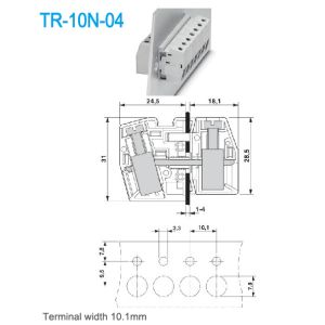 65A 10.1mm Through Panel Terminal Blocks Brass UL94 V0