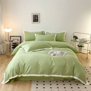 All-Season Cotton Linen Fabric Soft 4pcs Flat Woven Sheets Bedding Set for