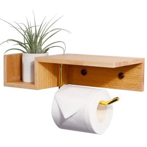 Sustainable Wall Bamboo Toilet Paper Storage Holder With Shelf
