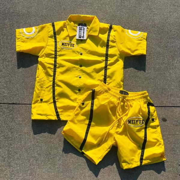 Custom Windbreaker Buttons Polyester Nylon Polo Shirt 2 Piece Set Shorts Jogging