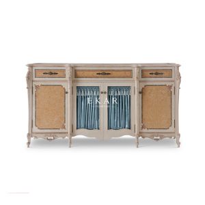 Classic Ash Wooden Antique Sideboard Cabinet With Fancy Shell Decoration