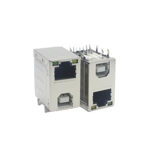 500V SPCC USB 2.0 TYPE B RJ45 Female Connector Socket Two-In-One Socket With
