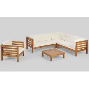China Luxury Garden Corner Couch Villa Terrace Solid Teak Wood Sectional Sofa Set on sale
