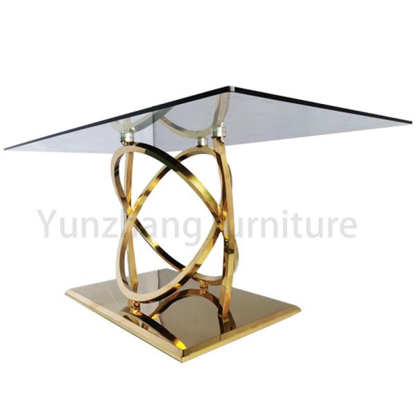 Family Use Hotel Glass Top Dining Table Ring Bottom Frame Stainless Steel Base