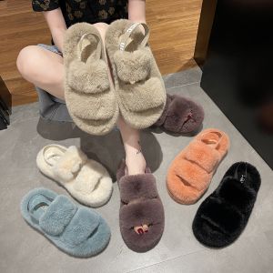 Y-Z Comfy Fuzzy Fluffy Sandals Fuzzy Slides Super-soft Slip-on Indoor House Faux