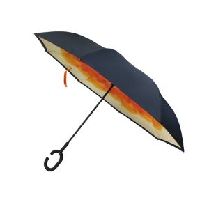 Full Digital Printing Pongee Reverse Inverted Umbrella With C Handle